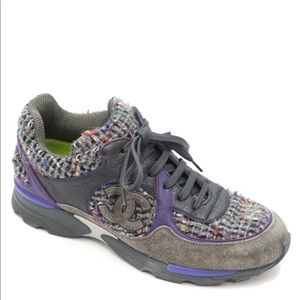 Chanel Gray Tweed and Suede Sneaker